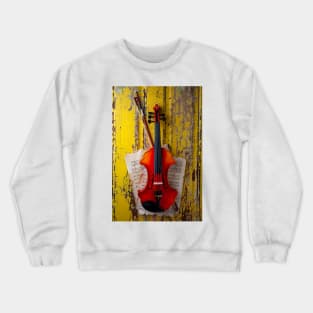 Baroque Violin Hanging On Yellow Wall Crewneck Sweatshirt